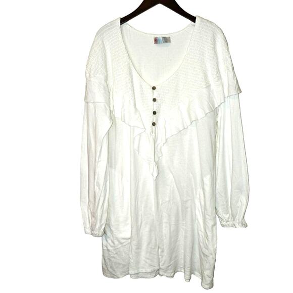 New Free People BEACH Aurora Mini Dress $88 free-est LARGE White Smocked - Picture 1 of 6